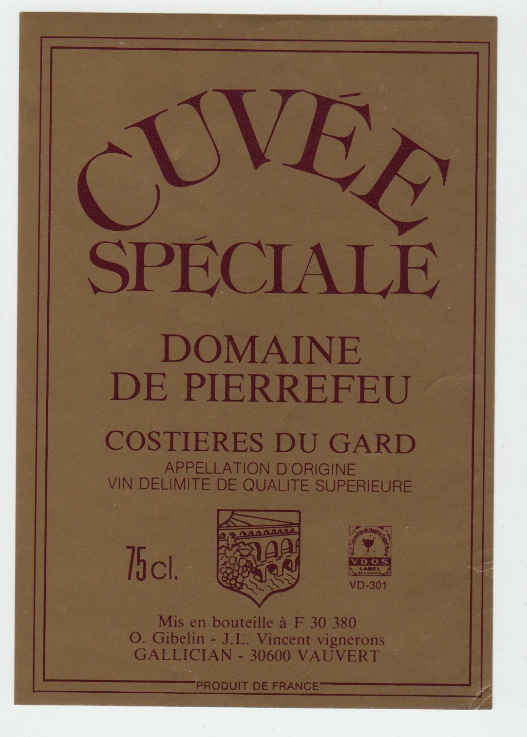 ETIQUETTE DE VIN COSTIERES DU GARD DOMAINE DE PIERREFEU 402654737187