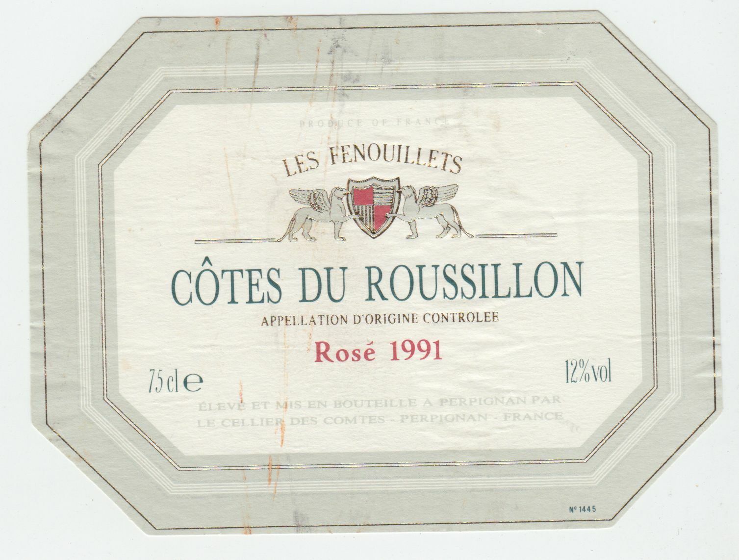 ETIQUETTE DE VIN COTEAUX DU ROUSSILLON 1991 LES FENOUILLETS 402631698477