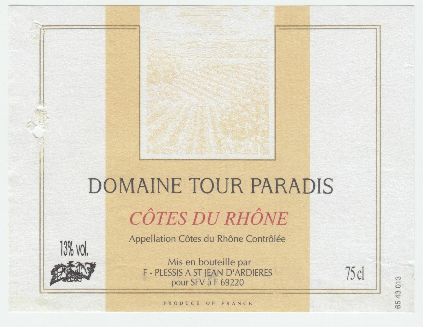 ETIQUETTE DE VIN COTES DU RHONE DOMAINE TOUR PARADIS 124552112067