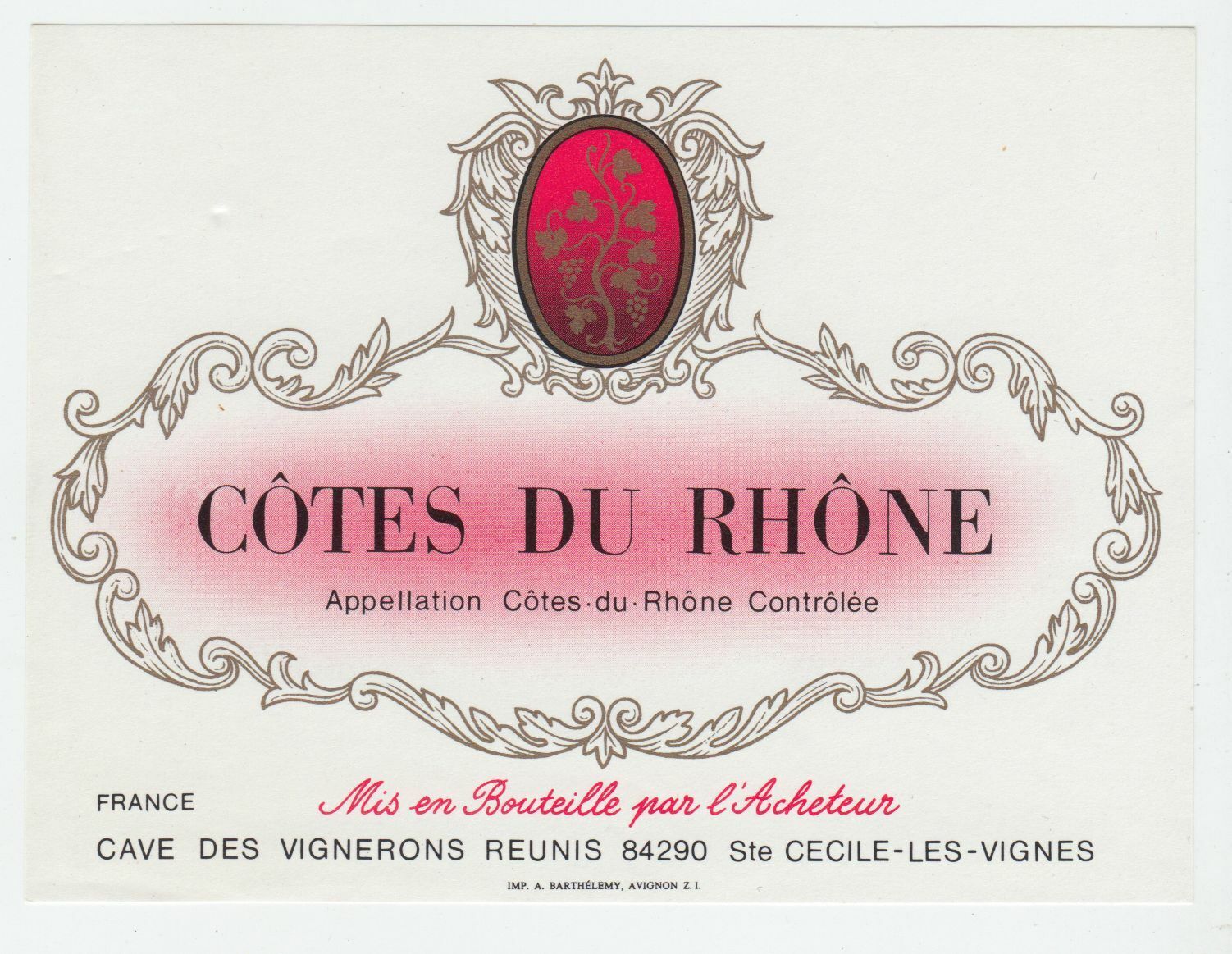 ETIQUETTE DE VIN COTES DU RHONE STE CECILE LES VIGNES 124461940567