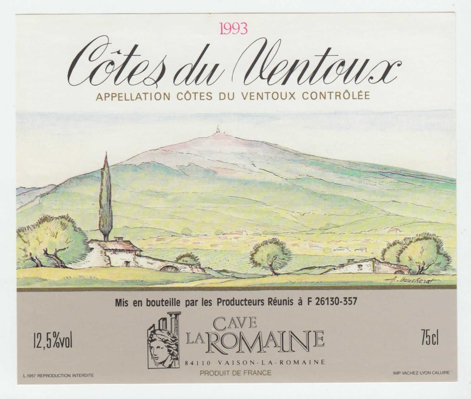 ETIQUETTE DE VIN COTES DU VENTOUX 1993 124461948587