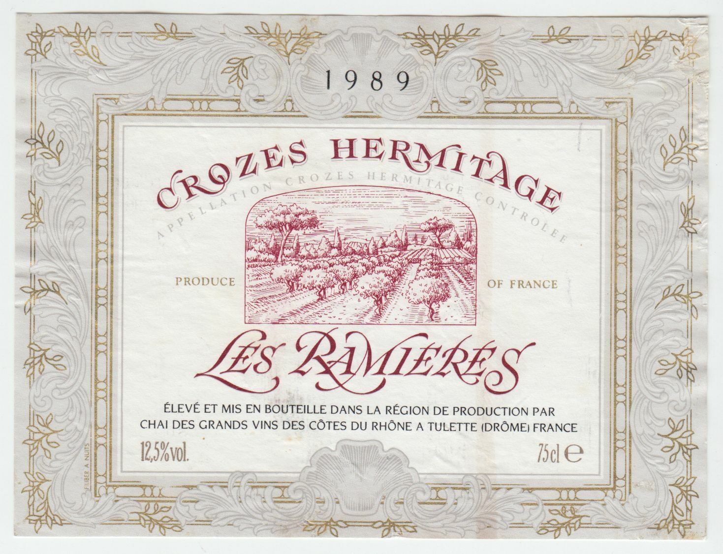 ETIQUETTE DE VIN CROZES HERMITAGE 1989 LES RAMIERES 402581826107