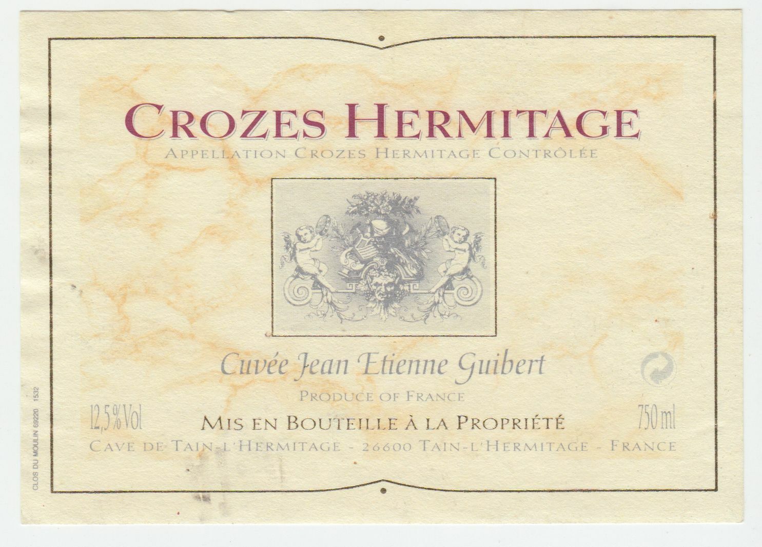 ETIQUETTE DE VIN CROZES HERMITAGE CUVEE JEAN ETIENNE GUIBERT 124461948577