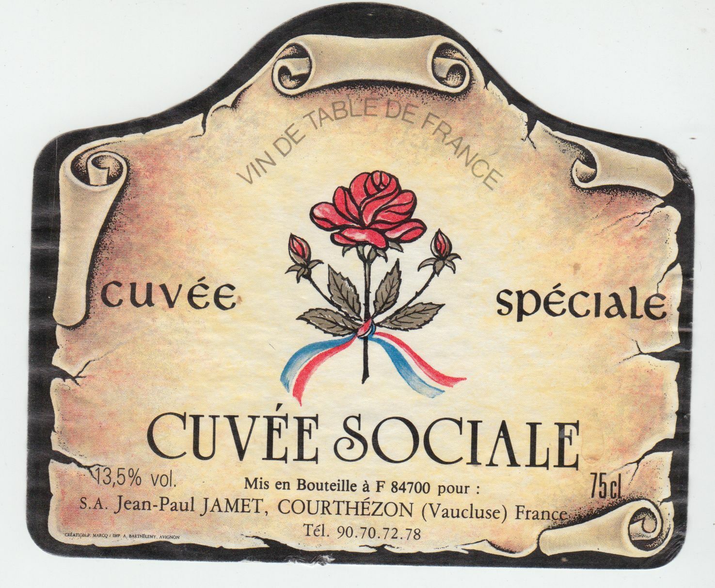 ETIQUETTE DE VIN CUVEE DU SPECIALE CUVEE SOCIALE ROSE DRAPEAU FRANCAIS 124438228027