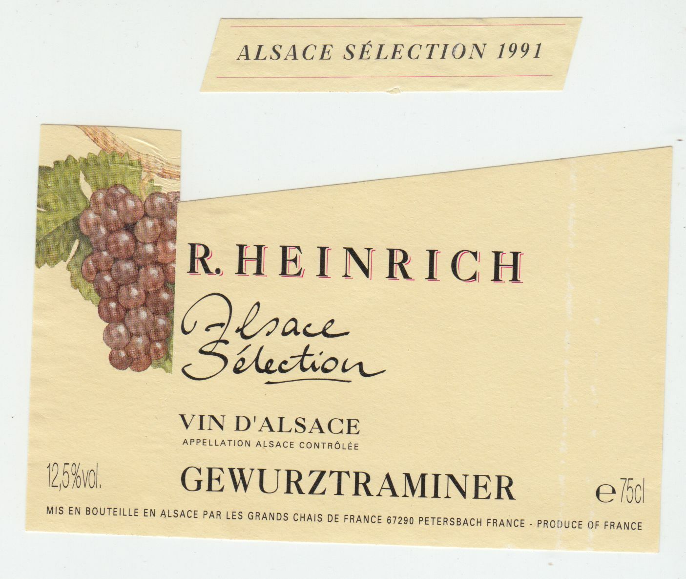 ETIQUETTE DE VIN D ALSACE GEWURZTRAMINER 1991 R HEINRICH 402631696637