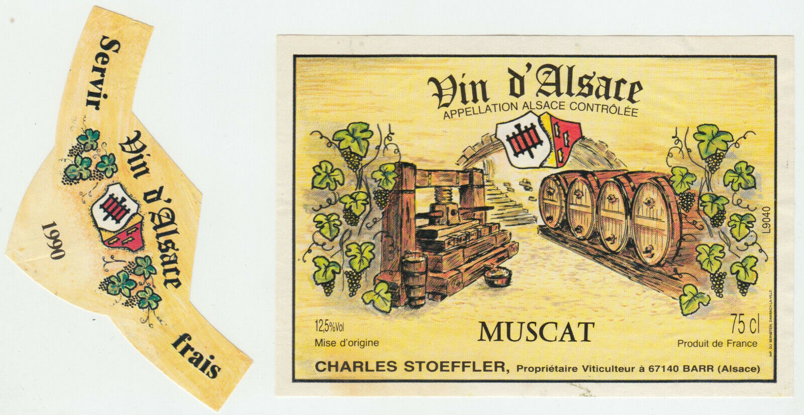 ETIQUETTE DE VIN D ALSACE MUSCAT 1990 CHARLES STOEFFLER 124511870197