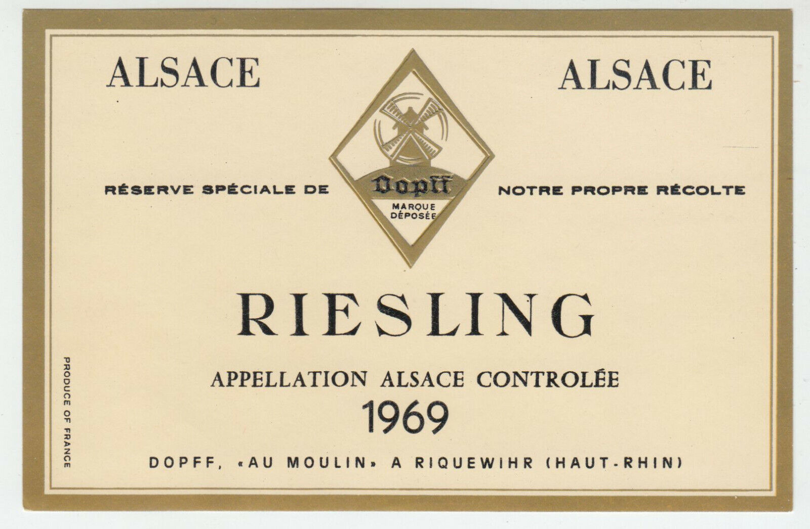 ETIQUETTE DE VIN D ALSACE RIESLING 1969 DOPFF AU MOULIN RIQUEWIHR 124511869347