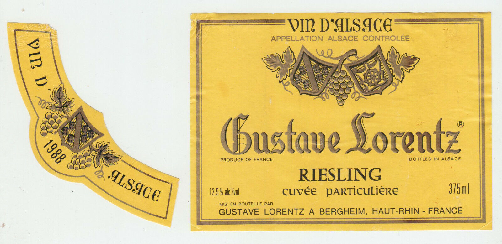 ETIQUETTE DE VIN D ALSACE RIESLING GUSTAVE LORENTZ 402631696647