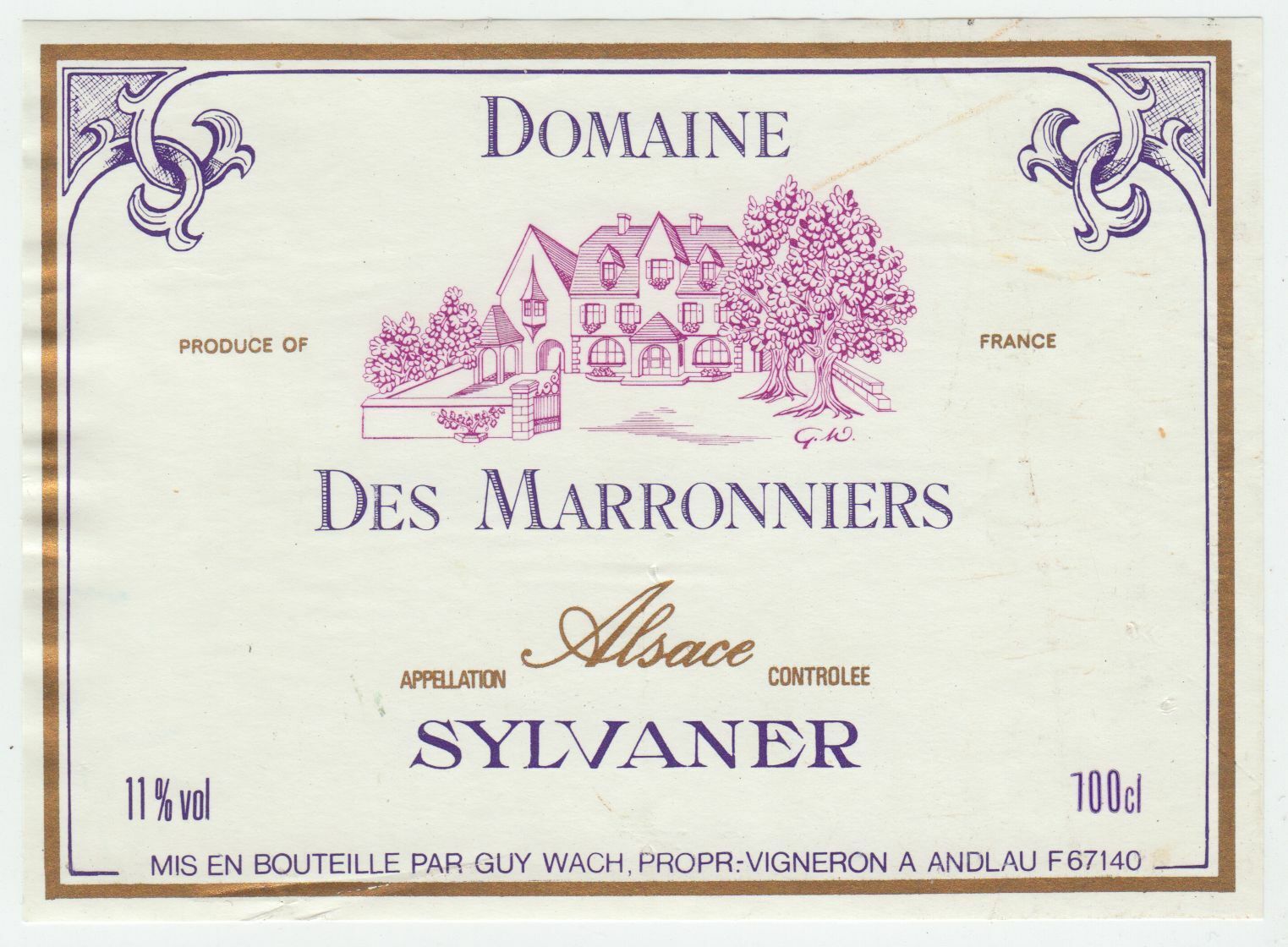 ETIQUETTE DE VIN D ALSACE SYLVANER DOMAINE DES MARRONNIERS 124511869367