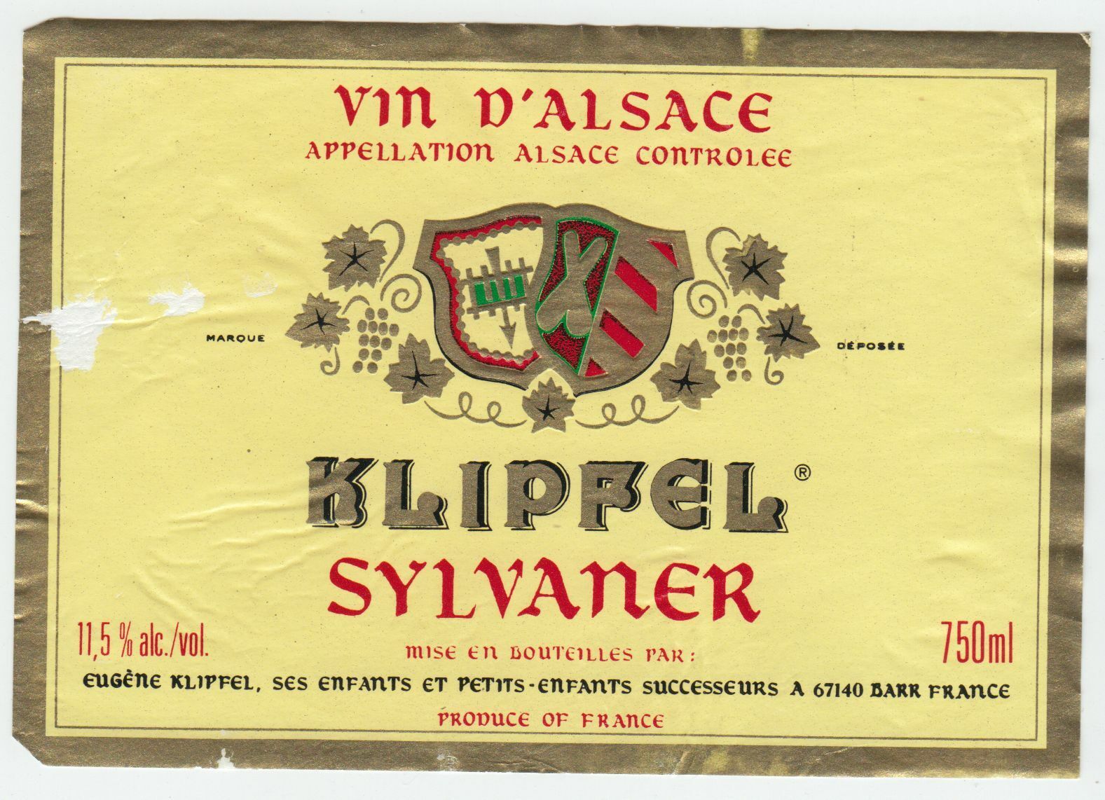 ETIQUETTE DE VIN D ALSACE SYLVANER KLIPFEL 124511869337