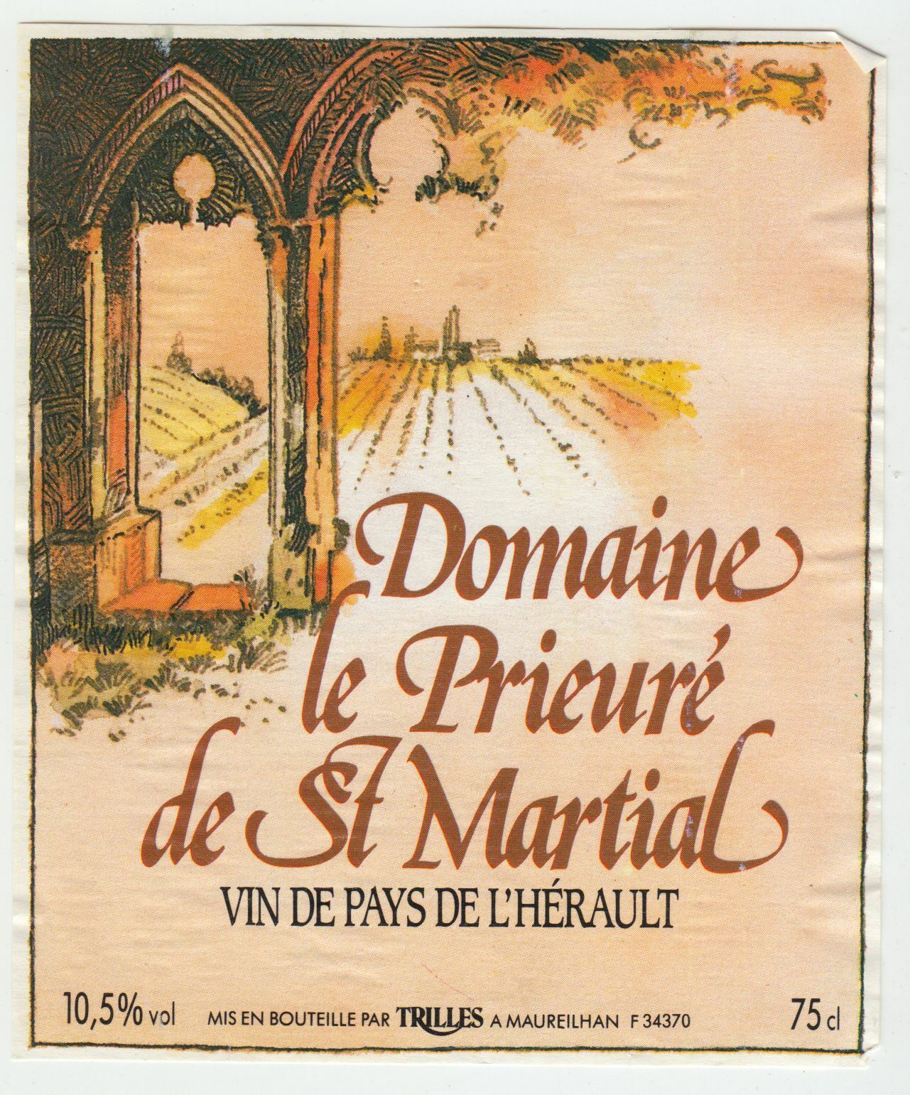 ETIQUETTE DE VIN DE PAYS DE L HERAULT DOMAINE LE PRIEURE DE ST MARTIAL 402690973607