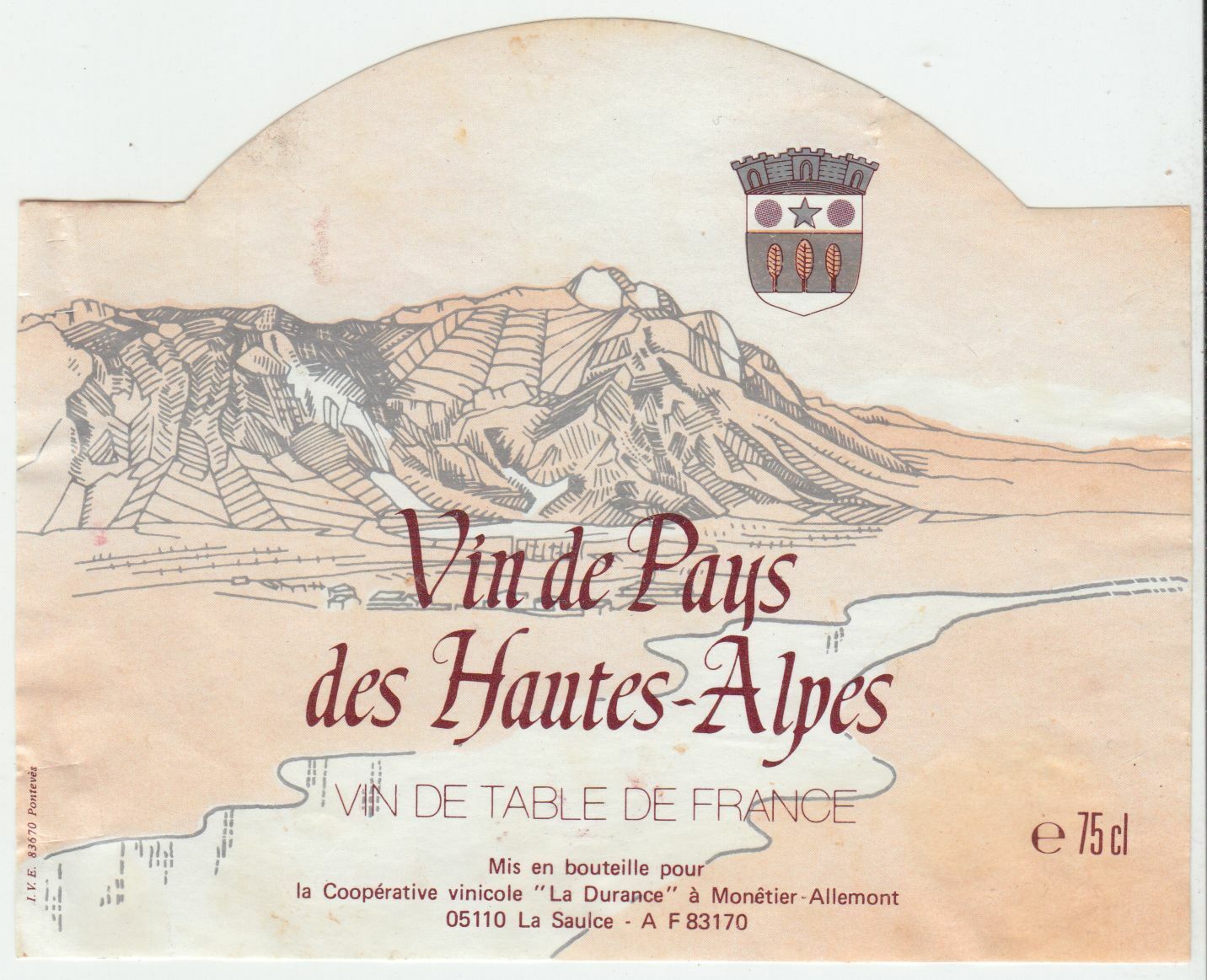 ETIQUETTE DE VIN DE PAYS DES HAUTES ALPES COOPERATIVE LA DURANCE A MONETIER 124570864097