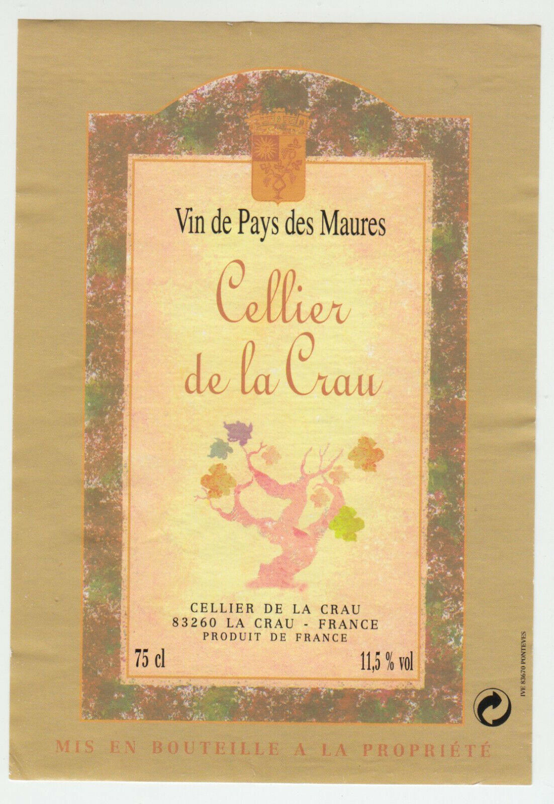 ETIQUETTE DE VIN DE PAYS DES MAURES CELLIER DE LA CRAU 124570864087