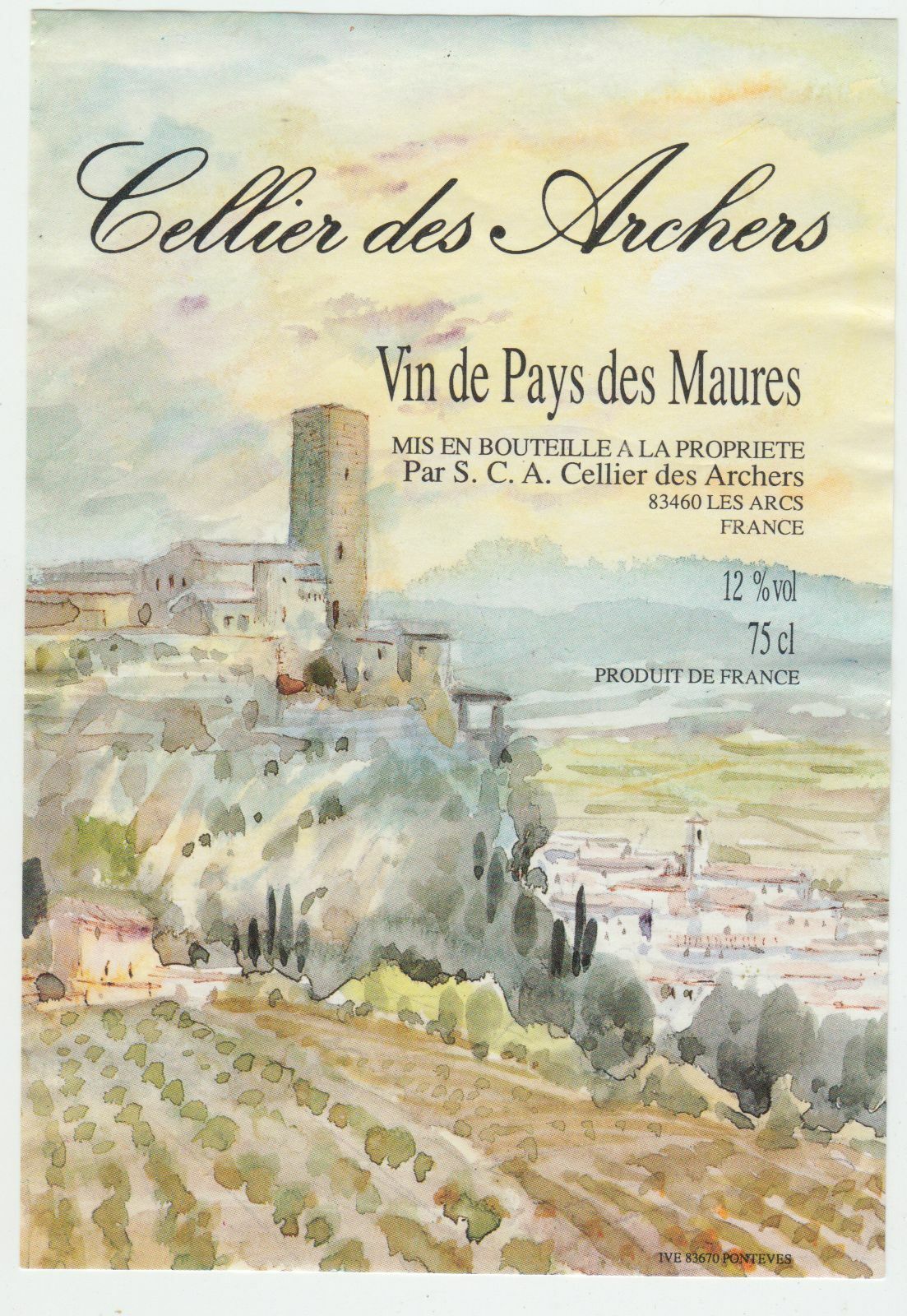 ETIQUETTE DE VIN DE PAYS DES MAURES CELLIER DES ARCHERS LES ARC 402689167277