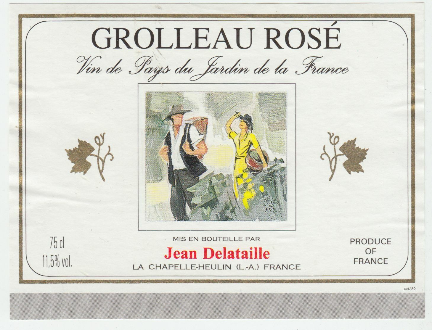 ETIQUETTE DE VIN DE PAYS DU JARDIN DE LA FRANCE GROLLEAU ROSE JEAN DELATAILLE 124572490047