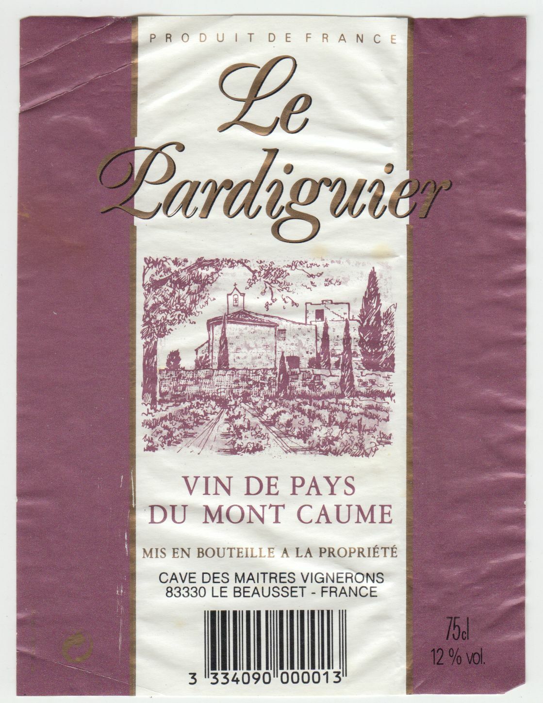 ETIQUETTE DE VIN DU MONT CAUME LE PARDIGUIER LE BEAUSSET 402689167337