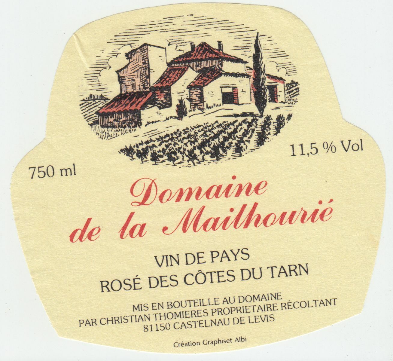 ETIQUETTE DE VIN DU PAYS DES COTES DU TARN DOMAINE DE LA MAILHOURIE 402695573037