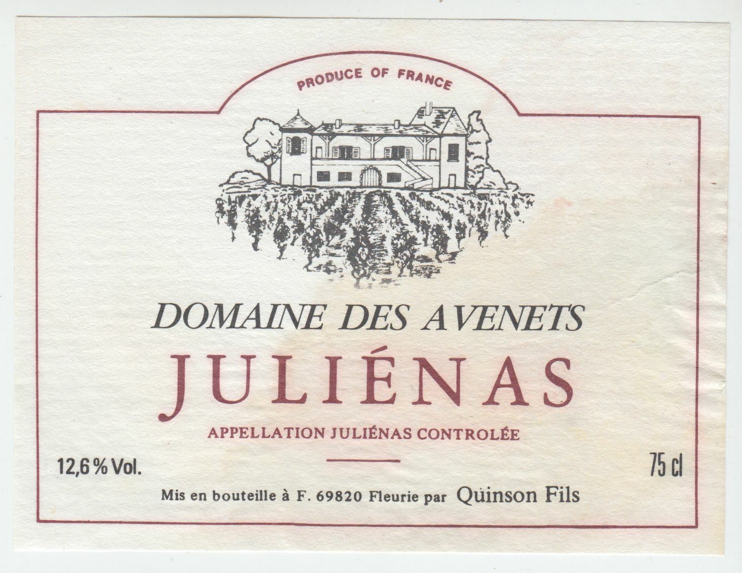 ETIQUETTE DE VIN JULIENAS DOMAINE DES AVENETS 402673357257