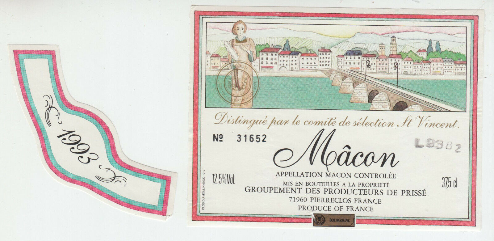 ETIQUETTE DE VIN MACON 1993 402582999387