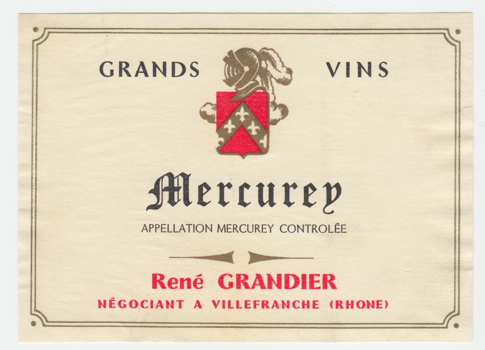 ETIQUETTE DE VIN MERCUREY RENE GRANDIER 124463377137