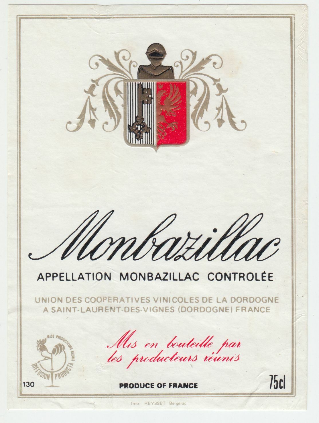 ETIQUETTE DE VIN MONBAZILLAC BLASONS CHEVALIER 124539262517