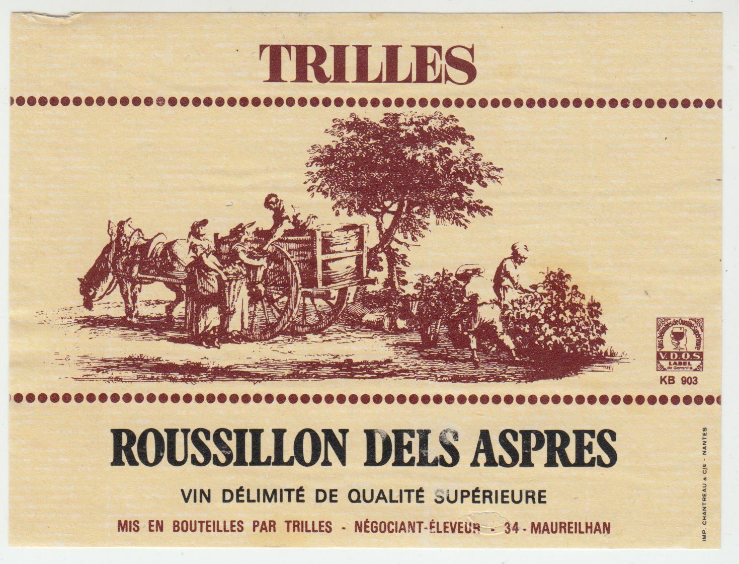 ETIQUETTE DE VIN ROUSSILLON DELS ASPRES TRILLES 124511871007