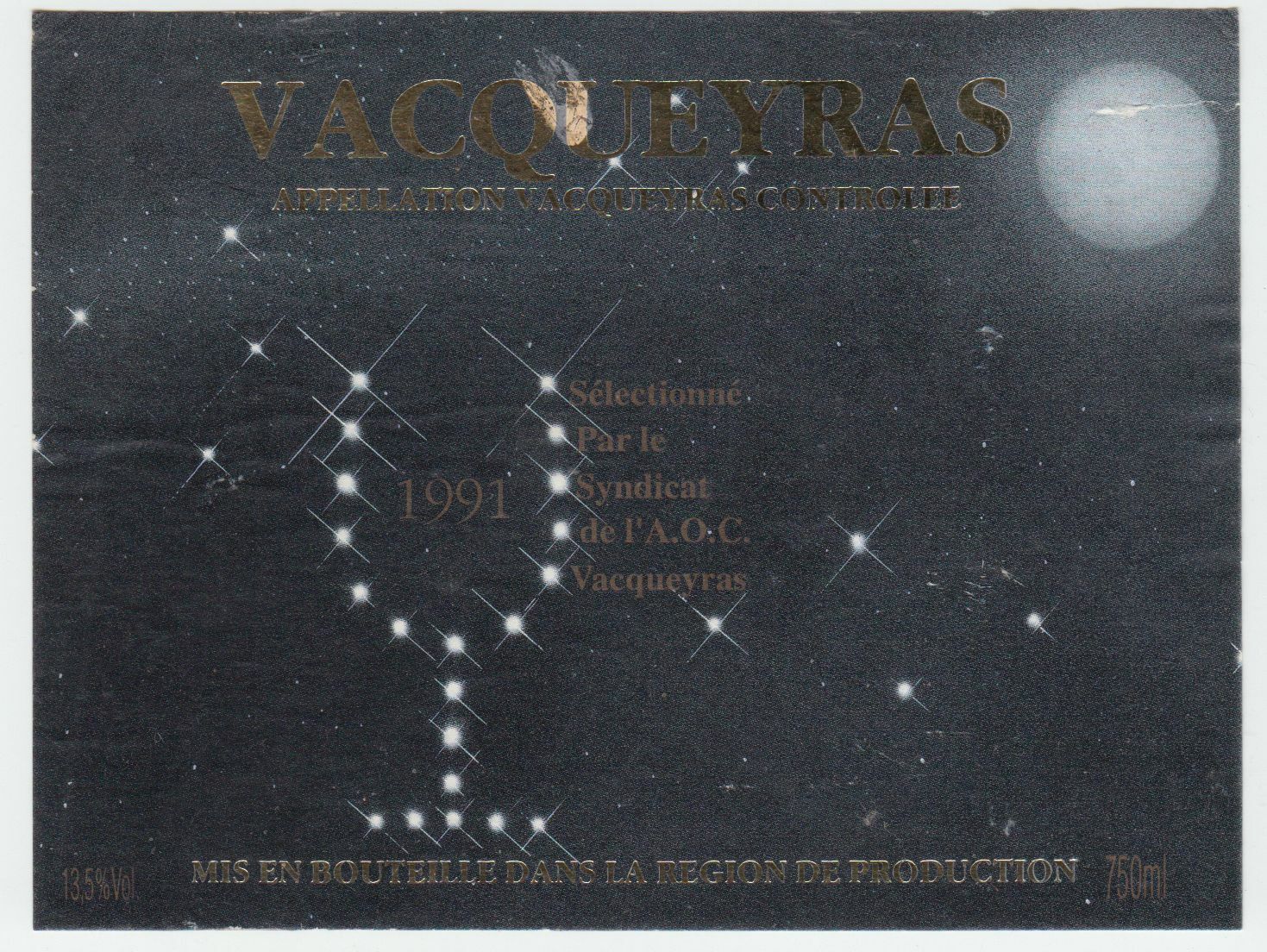 ETIQUETTE DE VIN VACQUEYRAS 1991 SYNDICAT DE L A O C 402581825537