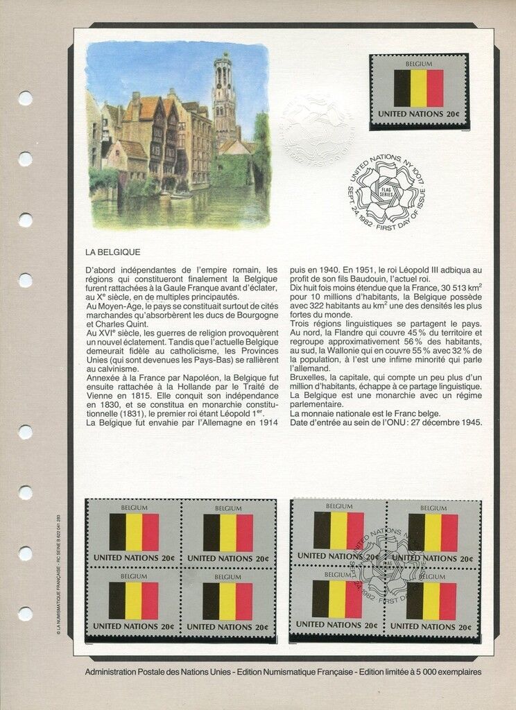 FEUILLET FIRST DAY NATIONS UNIS NY 240982 TIMBRE N 379 LA BELGIQUE 120828164807