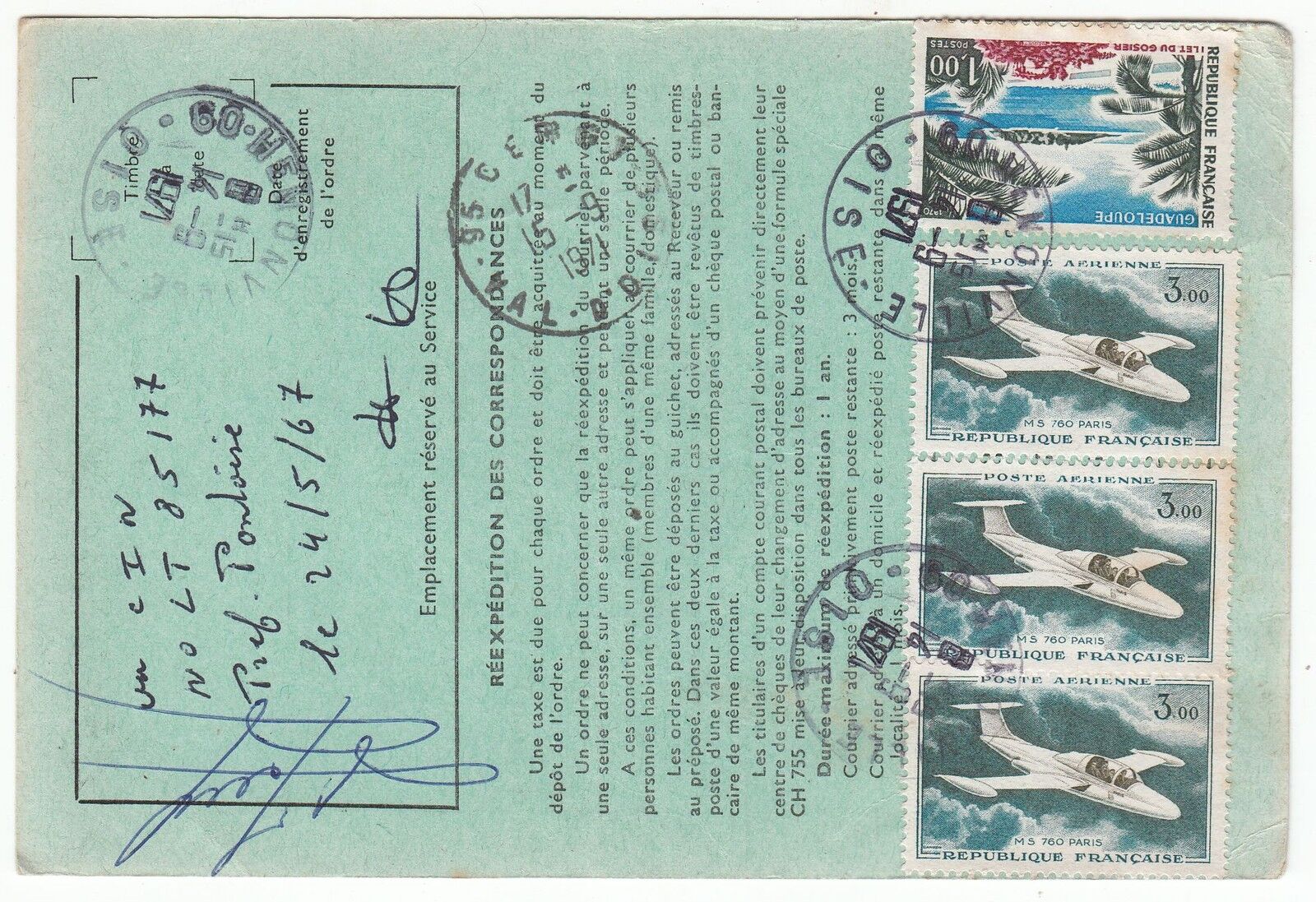 FRANCE TIMBRE ORDRE DE REEXPEDITION CERGY POUR HENONVILLE 1971 121902936587