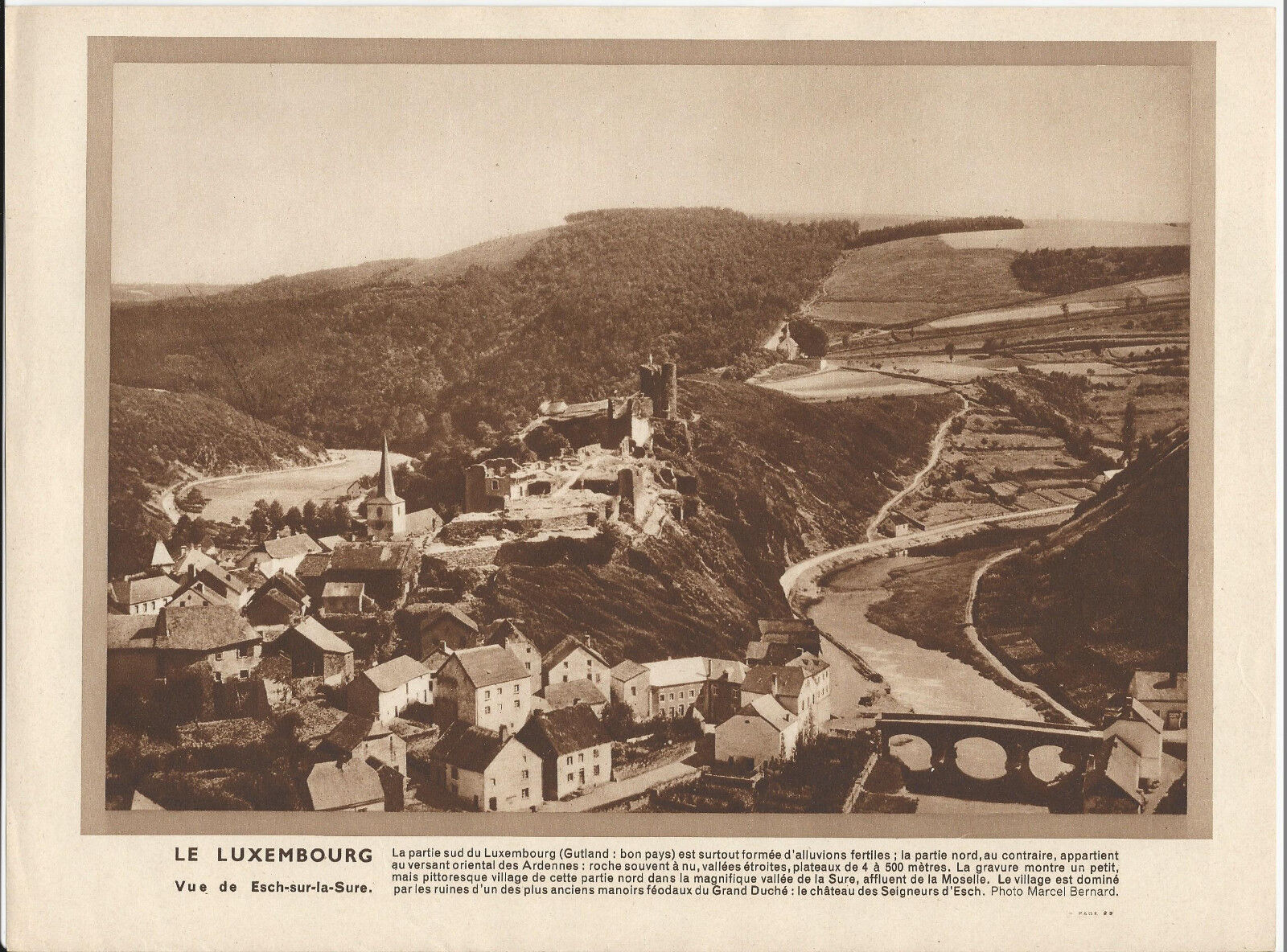 GRAVURE ANNEE 30 LE LUXEMBOURG VUE DE ESCH SUR LA SURE 122355757977