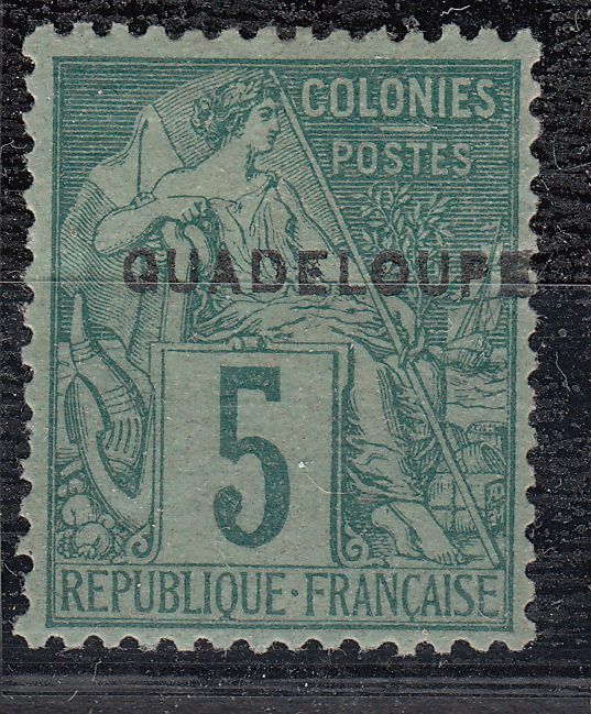 GUADELOUPE TIMBRE COLONIE FRANCE NEUF N 17 B DOUBLE SURCHARGE DECALE 401072584427