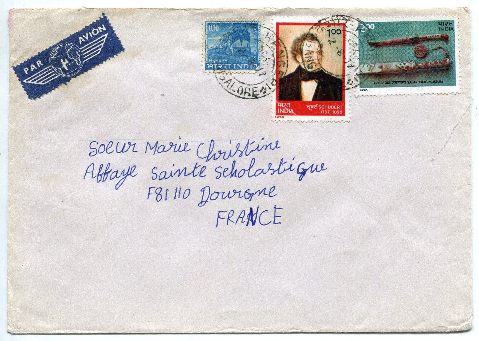 LETTRE BANGALORE INDE DOURGNE FRANCE PAR AVION AIR MAIL 1979 121370979187