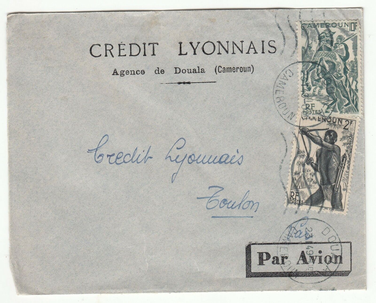 LETTRE CAMEROUN DOUALA TOULON CREDIT LYONNAIS 1949 PAR AVION 401771441047