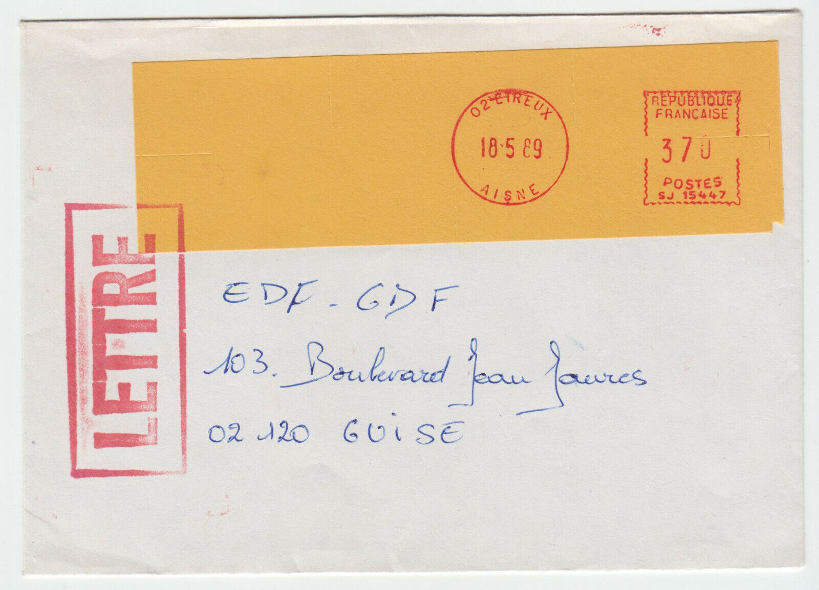 LETTRE ETREUX POUR GUISE 1989 OBLITERATION MECANIQUE 402088421937