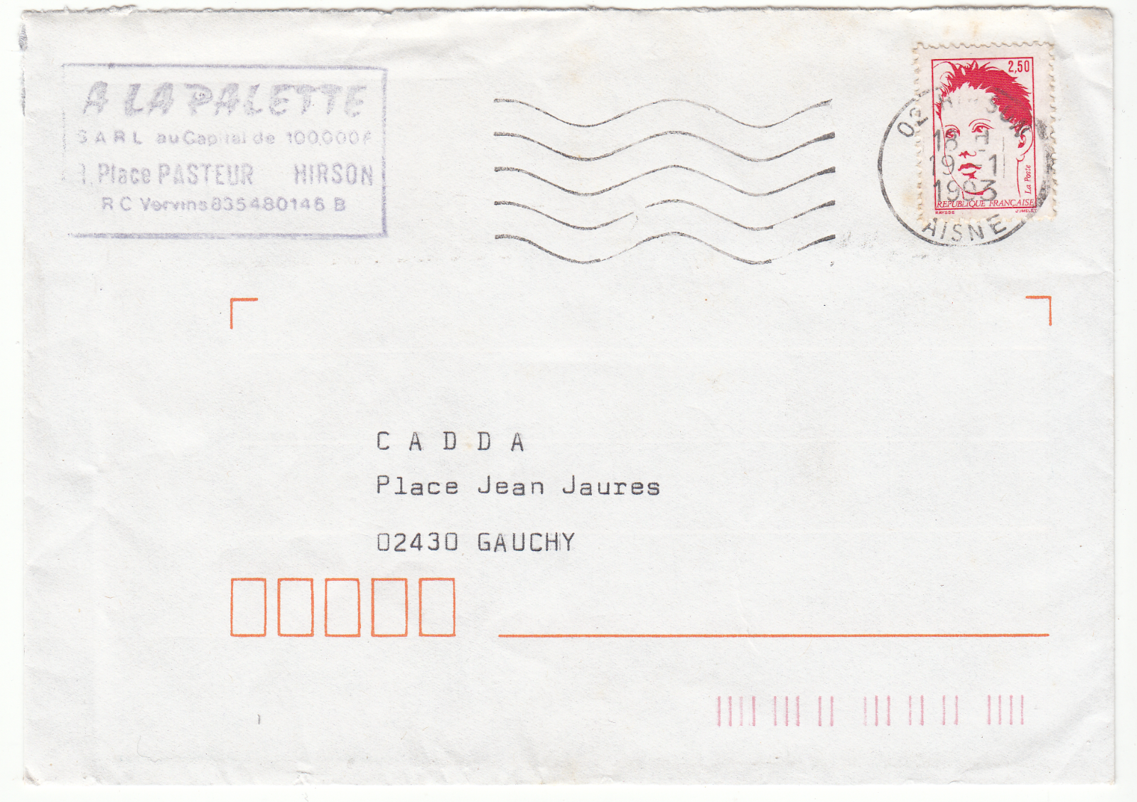 LETTRE HIRSON POUR GAUCHY 1993 FLAMME 124067356447