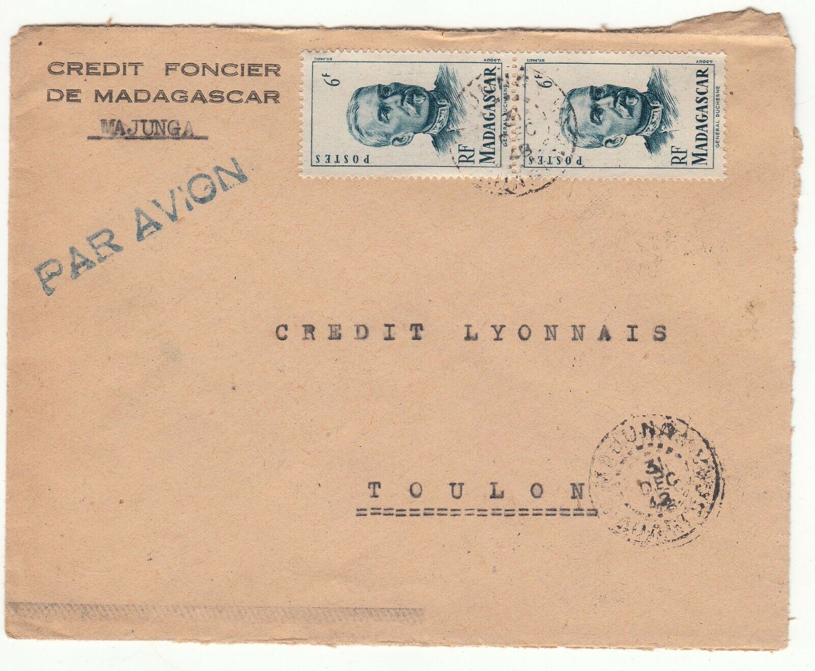 LETTRE MADAGASCAR CREDIT FONCIER MAJUNGA TOULON CREDIT LYONNAIS 1948 401754733537