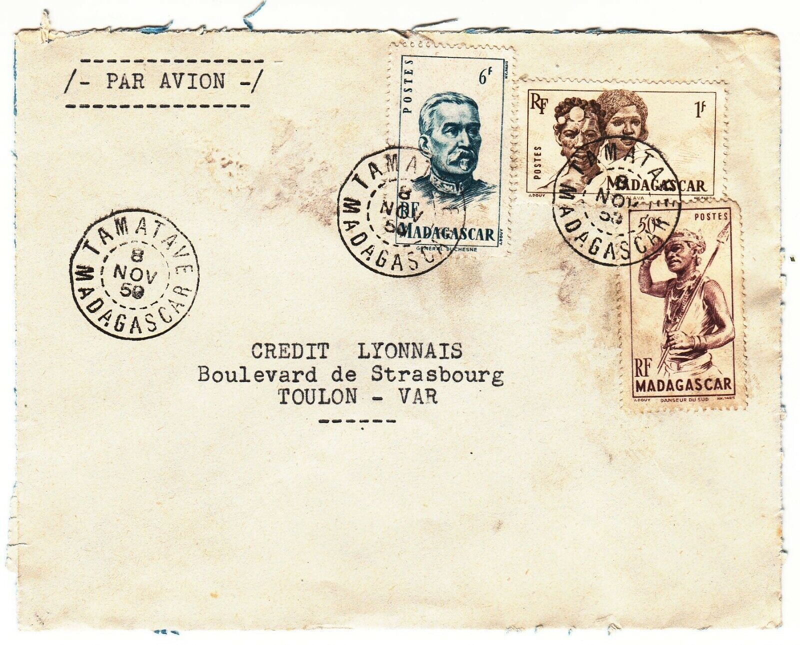 LETTRE MADAGASCAR TAMATAVE TOULON CREDIT LYONNAIS 1959 PAR AVION 401754733547