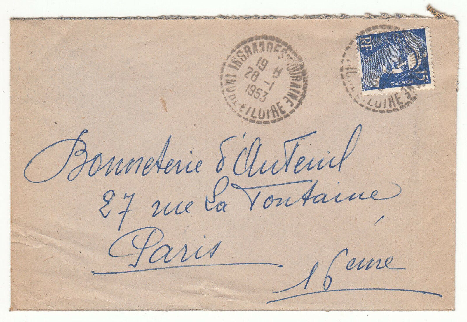 LETTRE PERCEPTION INGRANDE POUR PARIS SEUL SUR LETTRE GANDON CACHET PERLE 1953 123849427737