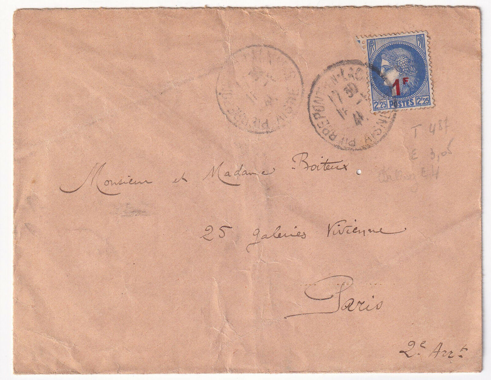 LETTRE PIERRE PONT POUR PARIS 1944 403313636767