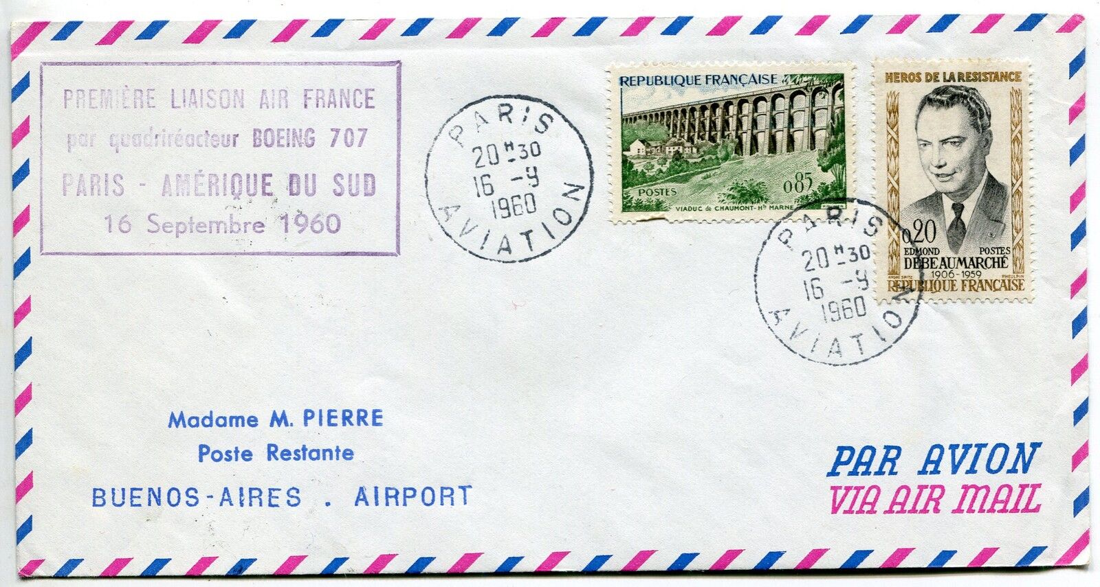 LETTRE PREMIER VOL PARIS BUENOS AIRES 1960 BOEING 707 400787479927