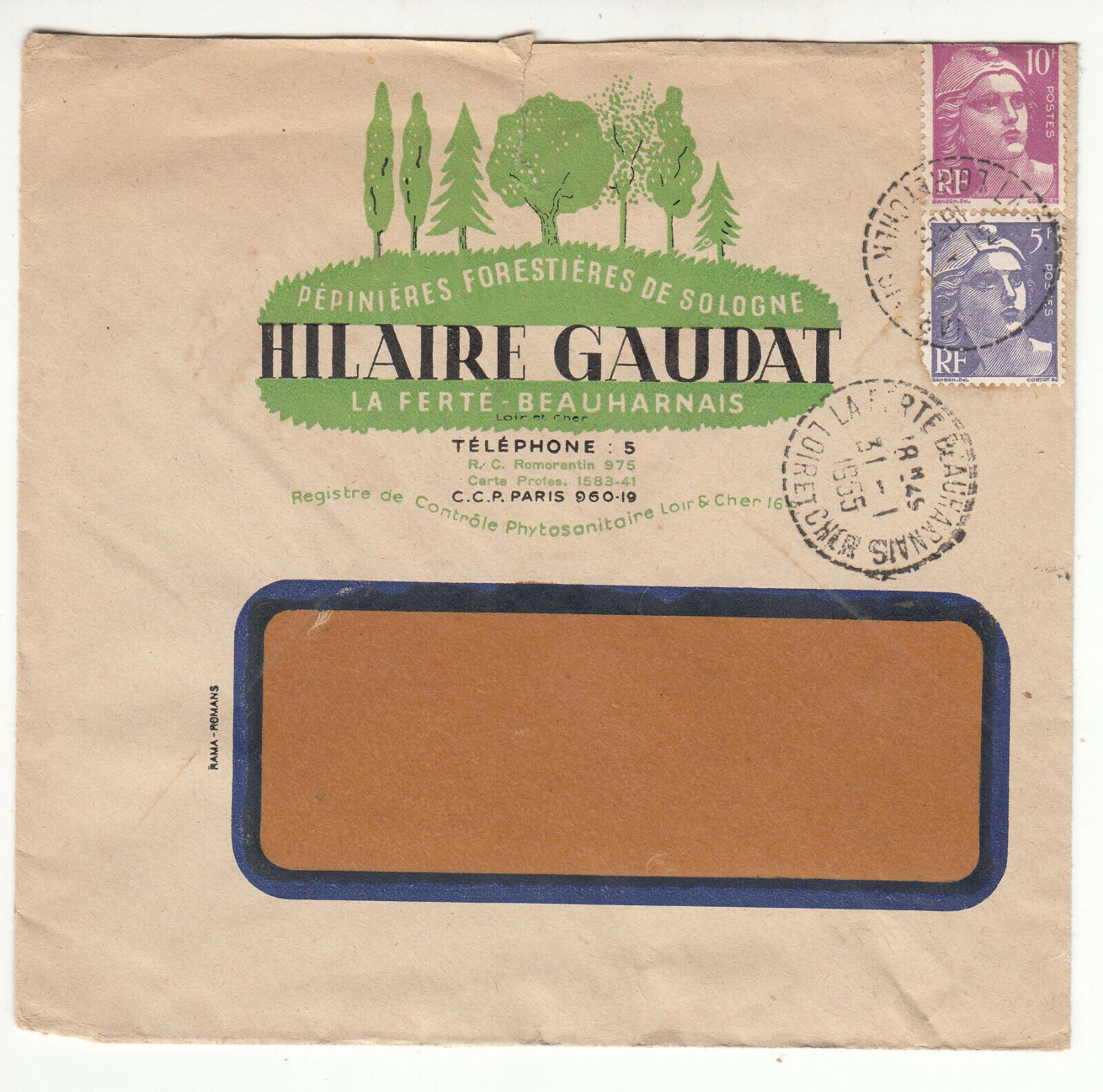 LETTRE PUBLICITAIRE PEPINIERES HILAIRE GAUDAT LA FERTE BEAUHARNAIS 1955 GANDON 123849432057