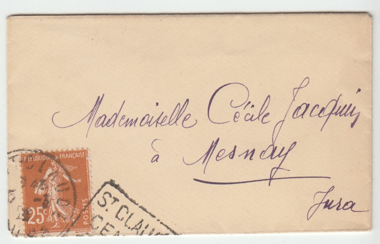 LETTRE SAINT CLAUDE POUR MESNAY 1928 FLAMME SEMEUSE 124221759547