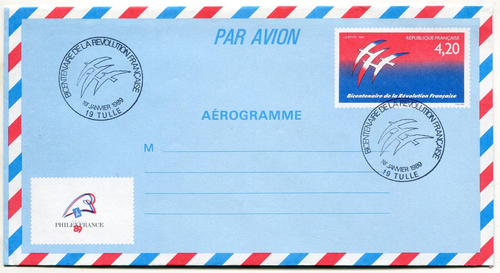 LETTRE TULLE AEROGRAMME PREMIER JOUR BICENTENAIRE REVOLUTION 400567041037