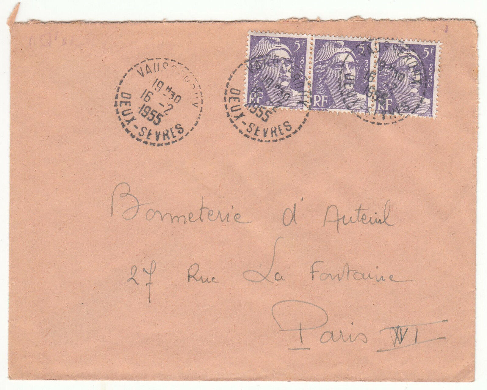 LETTRE VAUSSEROUX POUR PARIS GANDON CACHET PERLE 1955 123849427757