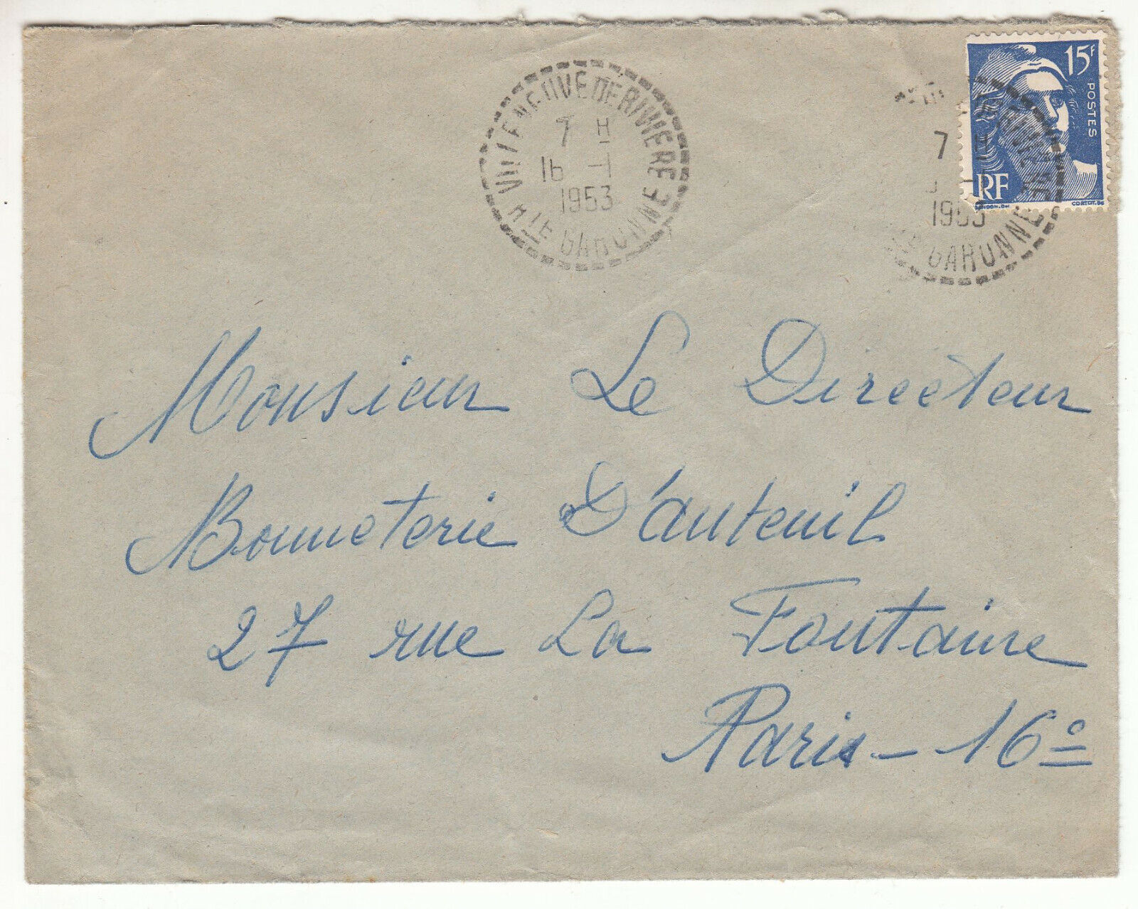 LETTRE VILLENEUVE DE RIVIERE POUR PARIS SEUL SUR LETTRE GANDON CACHET PERLE 123849423947