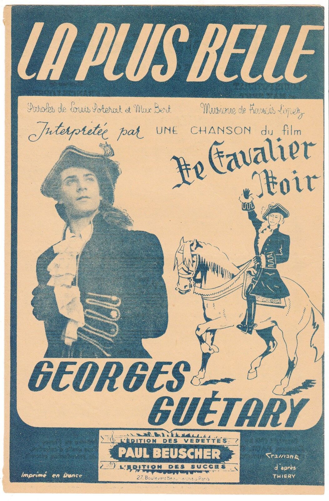 PARTITION ANCIENNE LA PLUS BELLE LE CHEVALIER NOIR GEORGES GUETARY 401071640897