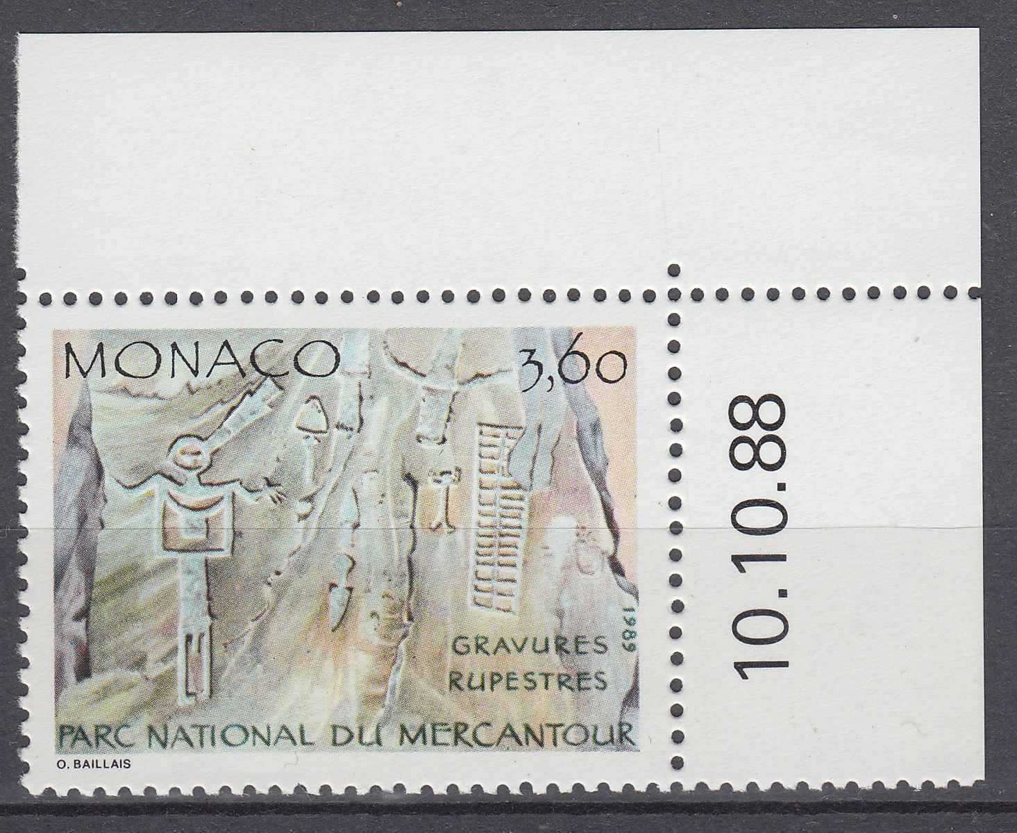 TIMBRE MONACO COIN DATE NEUF N 1666 PARC MERCANTOUR DESSIN RUPESTRE CHEF 123517137617