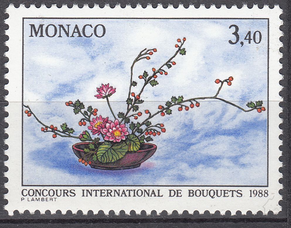 TIMBRE MONACO NEUF N 1598 BOUQUETS IKEBANA NENUPHARS ET EGLANTIER 123510080927