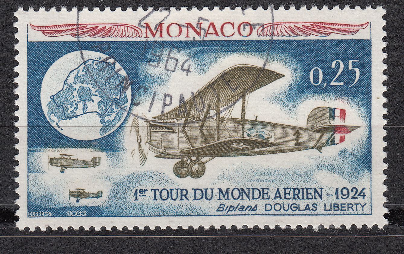 TIMBRE MONACO OBL N 645 AVIATION TOUR DU MONDE PAR 4 EQUIPAGES AMERICAIN 123109493717