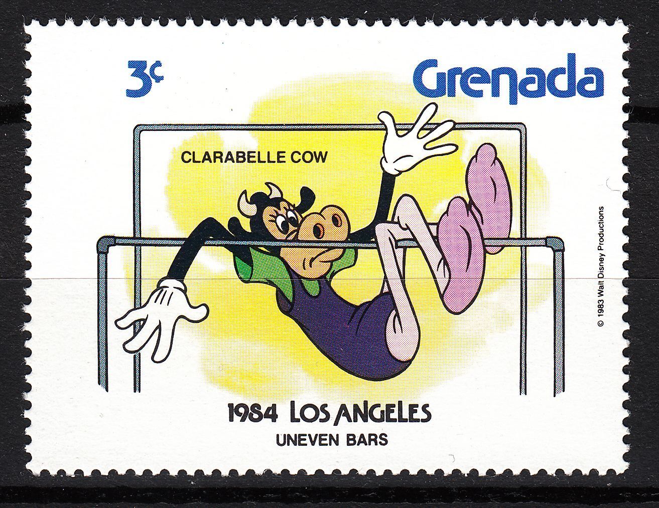 TIMBRE NEUF WALT DISNEY CLARABELLE COW AU BARRE PARRALELE LOS ANGELES 1984 401084348447